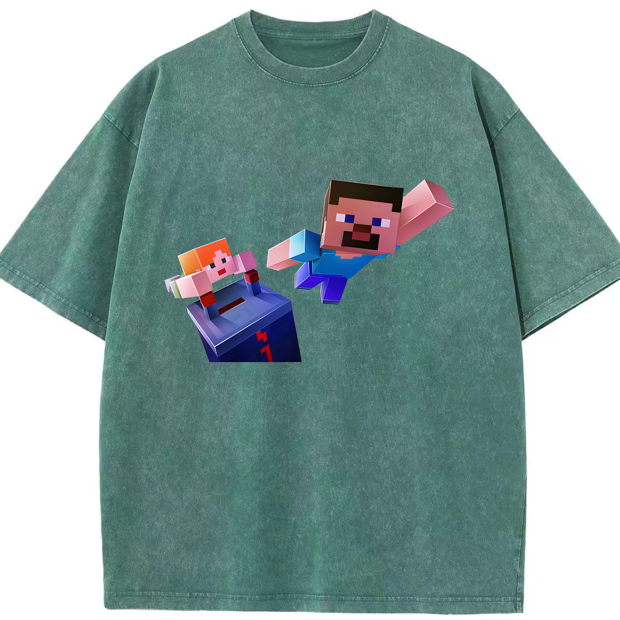 （画像用） マインクラフト ブロックの世界 Minecraft MC Block world 綿100% ヴィンテージ風 半袖Tシャツ（フロントプリント）